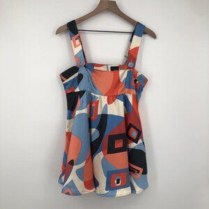 Johnny Martin Women Multi Color Abstract Tank Top Women M Blue Orange Retro